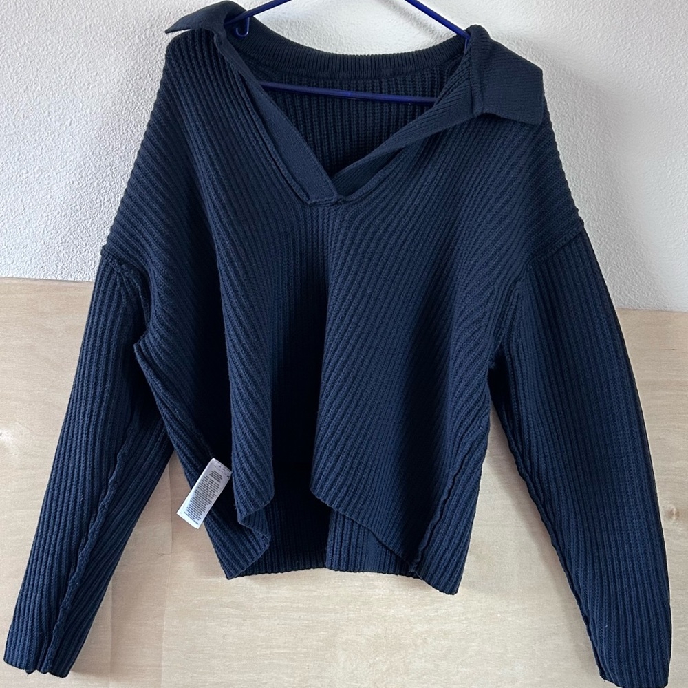 Lauren Ralph Lauren Wool-Blend Polo Sweater Navy Sz M NWT Preppy Dark Academia - Picture 6 of 13